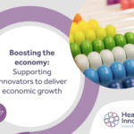 Building the economy: Supporting innovators to deliver economic growth. Includes image showing section of an abacus